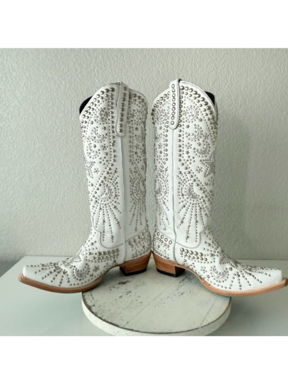 Lane SOLSTICE White Cowboy Boots Embellished Western Cowgirl Tall Snip Toe 11 - Picture 10 of 16